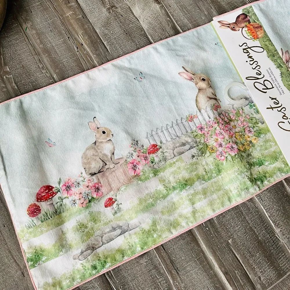 Easter Bunny Rabbit Mushroom Butterfly Beaded Spring Table Runner - Picture 2 of 5